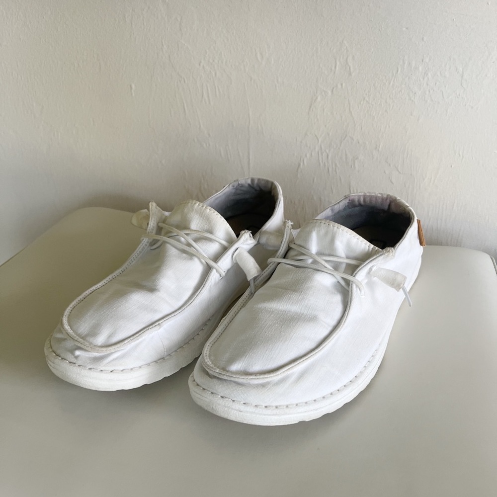all white Hey Dudes size 8